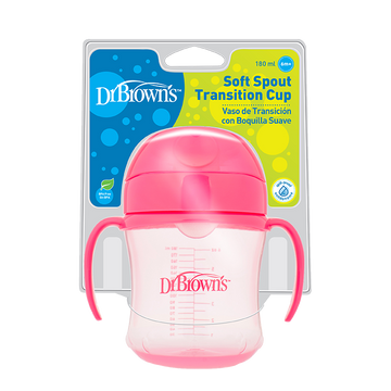 Dr Brown's Κύπελλο με Καπάκι & Λαβές Ροζ 180ml, 6m+